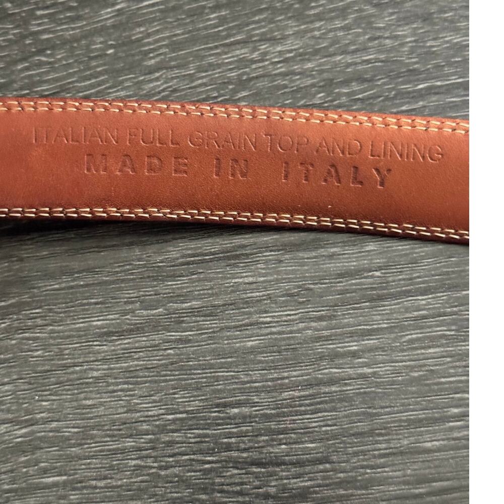 Made In Italy Solid Brass Hardware Leather Black Cognac Full Grain Leather Belt - Picture 3 of 7